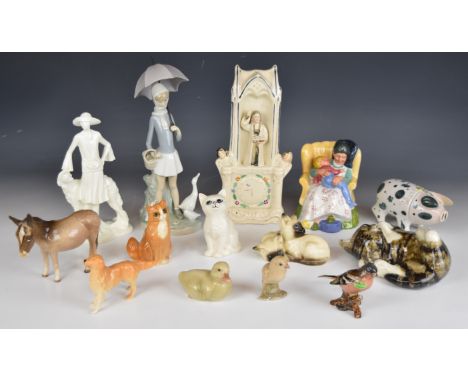 Collectable figures including Rye Pottery Sussex Pigs, Lladro, Copenhagen, Royal Doulton, Beswick, Royal Worcester, Staffords