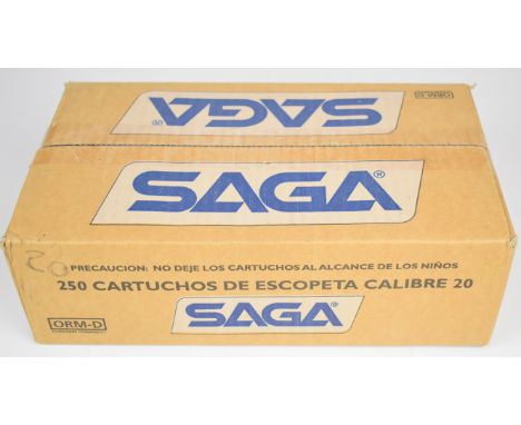 Two-hundred-and-fifty 20 bore Saga Trap 24 24g 7.5 shot shotgun cartridges, all in original boxes. PLEASE NOTE THAT A VALID R
