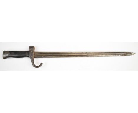 French 1892 Mannlicher Berthier Bayonet with wooden grips and 39.5cm single edge blade.&nbsp;PLEASE NOTE:- Before bidding ple