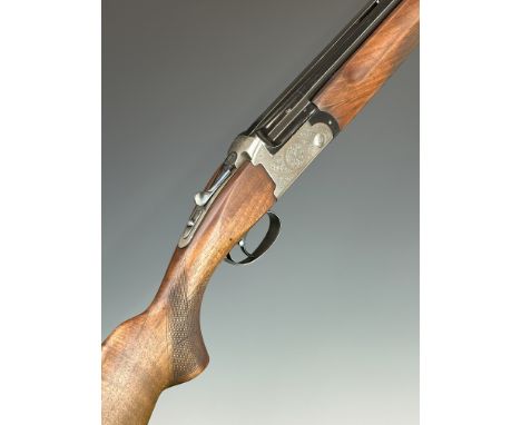 AYA Yeoman 12 bore over and under ejector shotgun with engraved locks, underside, top plate and thumb lever, chequered semi-p