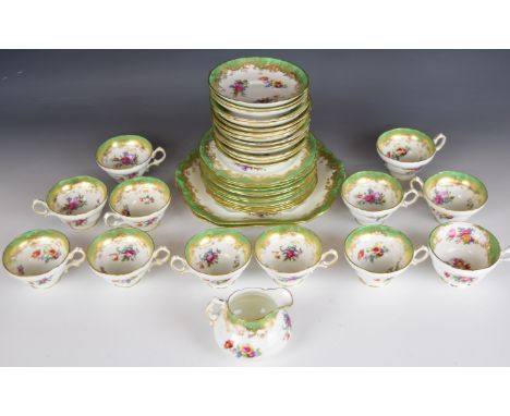 Hammersley tea ware with floral and interior decoration to cups, includes two cake plates, twelve trios etc, approximately 39