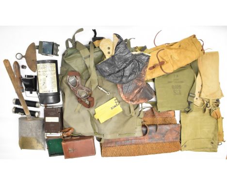 Varied collection of militaria, mostly WW2 including torches, leather flying helmets, home front incendiary shovel, lamps, 'M
