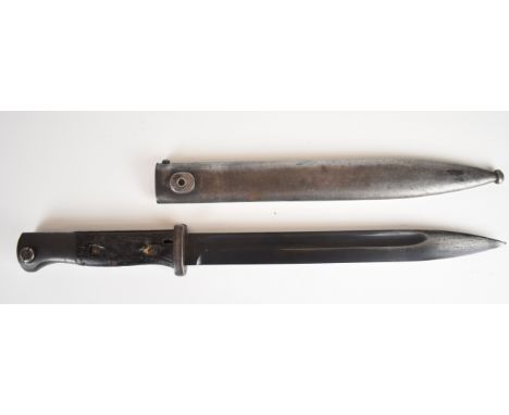 German 84/98 pattern bayonet with wooden grips, flashguard marked L378 to crosspiece, a 25cm fullered blade and scabbard.&nbs
