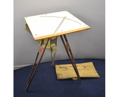 British Army WW2 era Royal Artillery plotter's board and canvas case with broad arrow mark, together with a tripod board, 79c