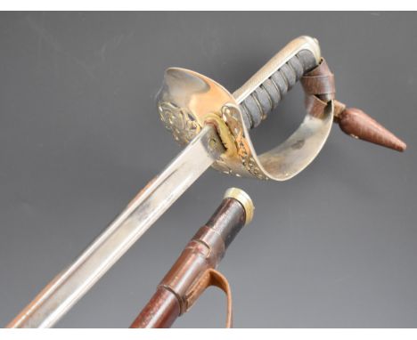 Royal Engineers 1897 pattern officer's sword with fish skin and wire bound grip, Edward VIII cypher to 82cm decorated blade, 
