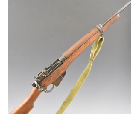 Deactivated Lee Enfield No 5 Mk I .303 bolt-action Jungle carbine rifle with adjustable pop-up ladder sights, frame stamped '