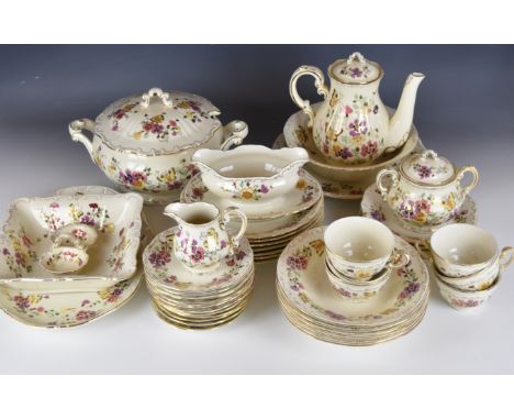 Zsolnay Pecs dinner and tea ware with relief moulded flora and fauna decoration, approximately 48 pieces, tallest 23cm