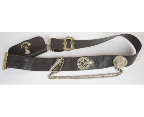 British Army Light Infantry Victorian shoulder belt and pouch in blackened leather with fittings including whistle and cypher