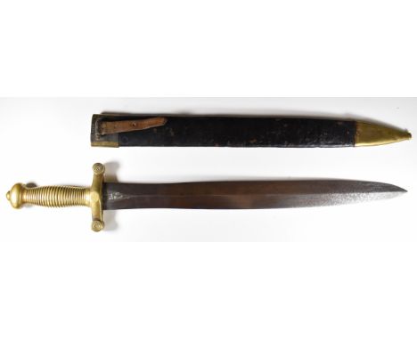 French 1831 patterned short sword with all brass hilt stamped 806 to crosspiece, maker's name and 1832 to ricasso, a 49cm dou
