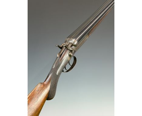 Ward &amp; Son 12 bore&nbsp;side by side hammer action shotgun with engraved locks, hammers, trigger guard, underside, thumb 