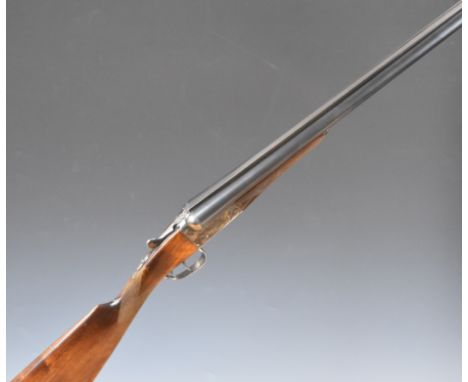 AYA Yeoman 12 bore side by side shotgun with chequered grip and forend, double trigger and named 28 inch barrels choked &frac