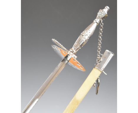 Early 18th / 19th century court sword with cut steel hilt, 75cm triangular blade, vellum or similar covered scabbard, chamois