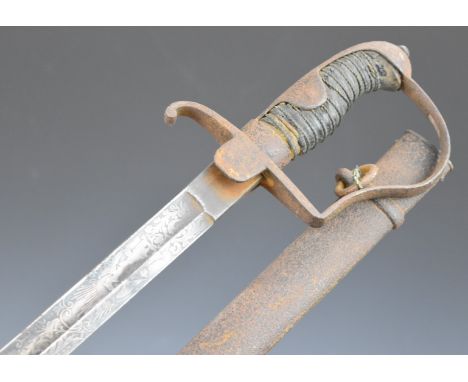 American Navy sword with stirrup guard, wire bound grip, 75cm blade decorated with fouled anchor and the name John Stark Newe
