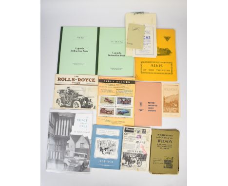 Vintage and pre war car interest manuals and books to include Hispano Suiza H.S.26, Lucas P100 headlamps, reproduction Lagond