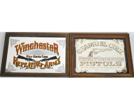 Two shop display or advertising mirrors, one for Colt revolvers 'Col Samuel Colt Patent Repeating Pistols Army Navy and Pocke