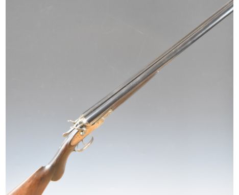 English 12 bore&nbsp;side by side hammer action shotgun with engraved locks, hammers and underside, semi-pistol grip, vacant 