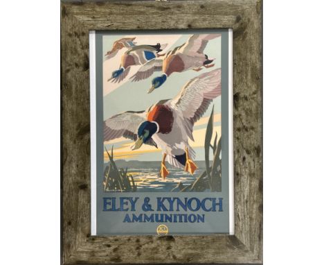 ICI Eley &amp; Kynoch Ammunition shop display or advertising poster with Stuart Tresilian, artwork, in wooden frame, 37x28cm.