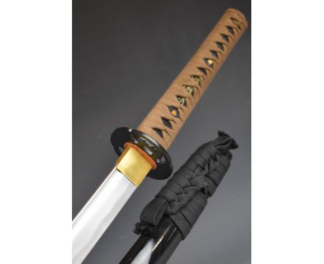 Japanese Samurai sword with bound grip, two menuki, 70cm curved fullered blade, scabbard and knot.&nbsp;PLEASE NOTE:- Before 