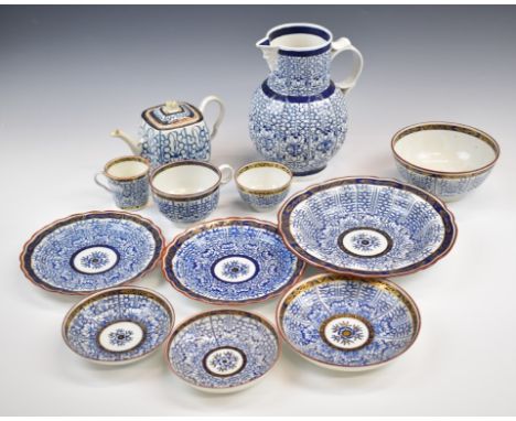 Worcester first period and later tea ware decorated in the Royal Lily pattern, with blue crescent mark to some, tallest 22cm