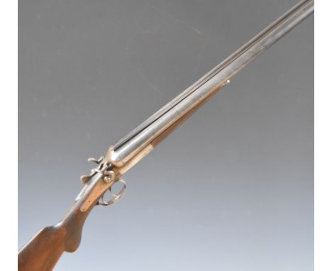 Midland Gun Co 12 bore side by side hammer action shotgun with line engraved locks, hammers, underside, trigger guard, thumb 