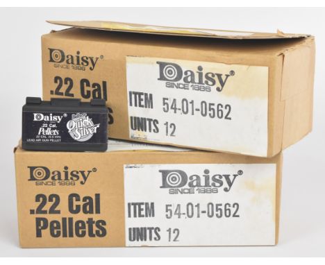 Twenty-four tins of 250 .22 Daisy Bullseye Quick Silver air rifle pellets, all sealed in original boxes.&nbsp;