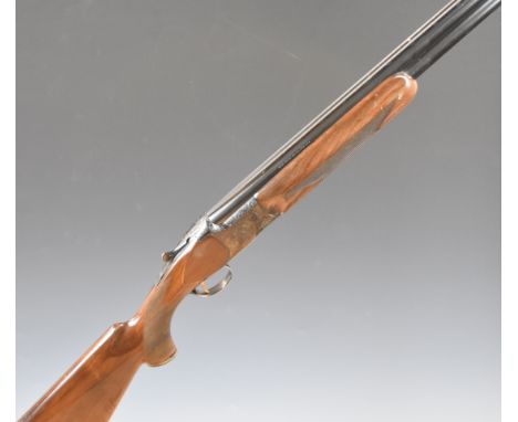 Miroku 12 bore over and under ejector shotgun&nbsp;with engraved locks, trigger guard, thumb lever and underside, chequered s