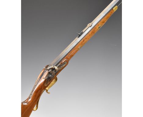 Ardesa Hawken R .45 percussion hammer action muzzle loading rifle with adjustable sights, brass spurred trigger guard and but