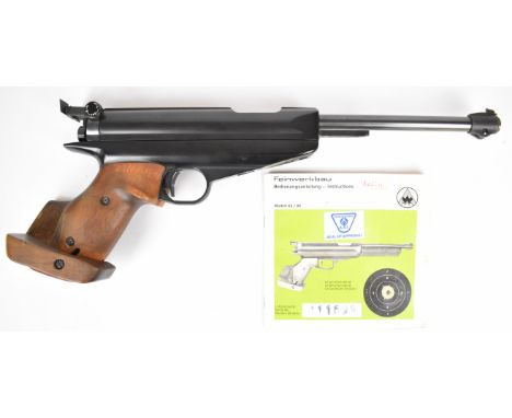 Feinwerkbau Model 65 .177 target air pistol with adjustable wooden grip, trigger and sights, serial number 111699, with instr