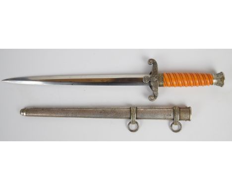 German WW2 Nazi Third Reich Army dagger with marker's mark WKC Solingen to ricasso, a 25cm double edged blade and scabbard.&n