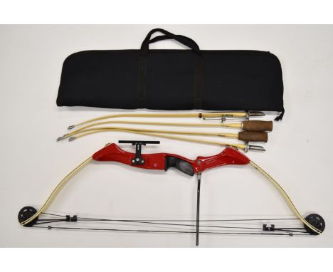 A collection of archery equipment including two Accles &amp; Pollock Apollo Merlin steel take down bows and a Browning Challe