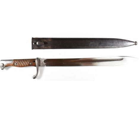 German 1898 pattern bayonet with slatted wooden grips, flashguard, Waffenfabrik to ricasso, a 36.5cm fullered blade and steel