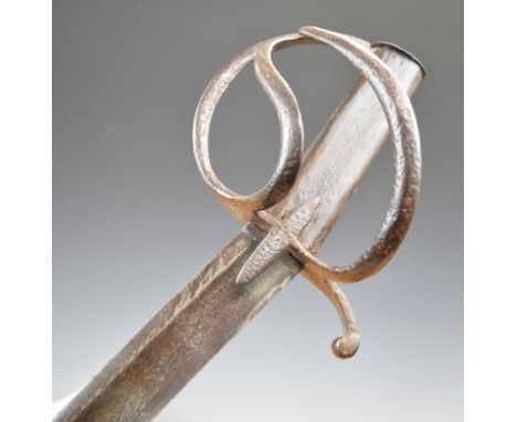 Possible Light Cavalry sword with three bar hilt, wooden handle and 85cm curved blade.&nbsp;PLEASE NOTE:- Before bidding plea