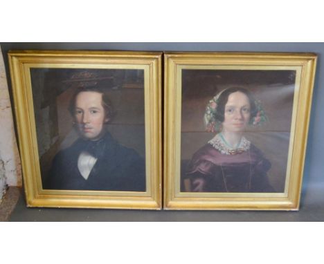 19th Century English School, Portrait of a Gentleman in Period Dress and Portrait of a Lady in Period Dress, a pair of oils o