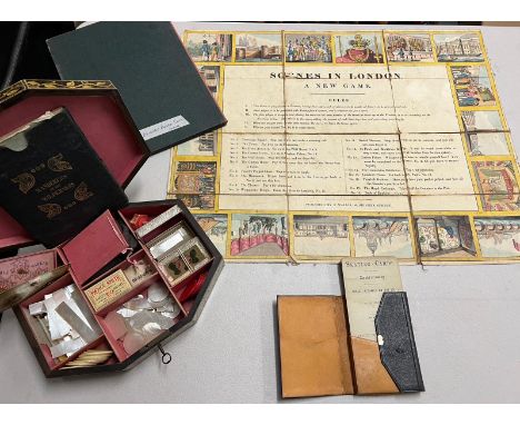 A selection of vintage games and mother of pearl counters 