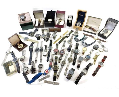 A large collection of modern gentlemen's wrist watches, to include Citizen, Casio, DKNY and others