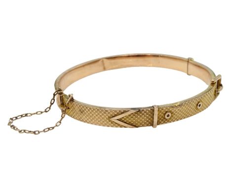  Edwardian 9ct gold buckle design hinged bangle, Birmingham 1906   - Condition Report Approx 8.2gm