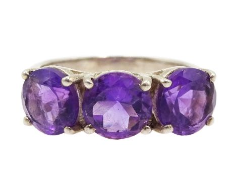 Silver three stone amethyst ring, stamped 925[image code: 4mc] - Condition Report size N
