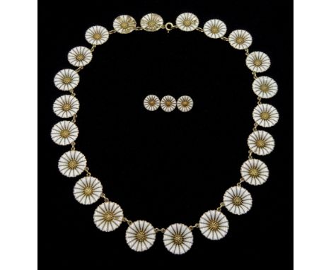  Danish silver and enamel daisy link necklace and brooch by Anton Michelsen   - Condition Report Nekclace length = 46cm, some