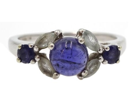 9ct white gold cabochon amethyst and stone set ring, stamped 375   - Condition Report Approx 3.4gm, size P
