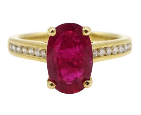  18ct oval ruby ring, with diamond set shoulders, hallmarked, ruby approx 2.40 carat  [image code: 4mc] - Condition Report Ap