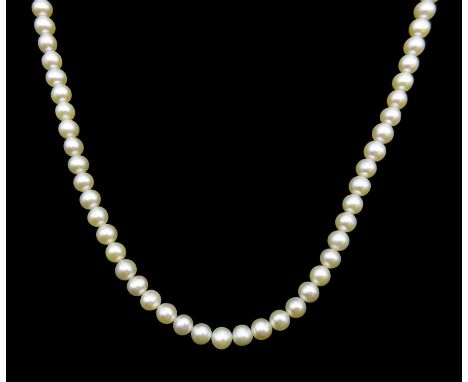  Single strand cultured pearl necklace, with 18ct gold clasp hallmarked   - Condition Report 