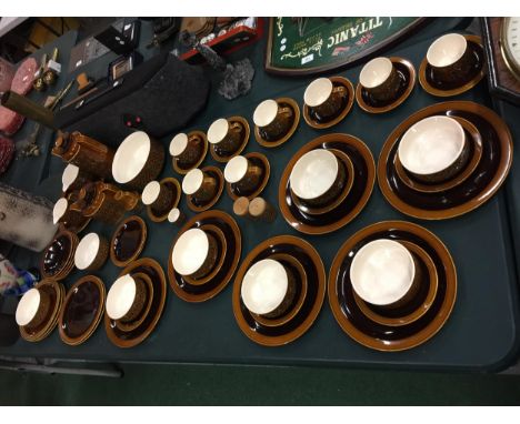 A LARGE AMOUNT OF VINTAGE HORNSEA POTTERY 1970'S  'BRONTE' DESIGN, TO INCLUDE CUPS, SAUCERS, PLATES, BOWLS, TEA AND COFFEE PO