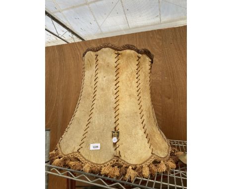 A LARGE VINTAGE LAMP SHADE BEARING THE LABEL 'ECHT LEDER' BELIEVED TO BE ELK SKIN 