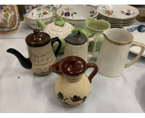 POTTERY ITEMS TO INCLUDE A CAULIFLOUR TEAPOT, TORQUAYWARE, CARLTONWARE ETC 