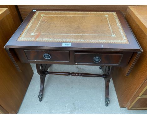 A MAHOGANY MINIATURE SOFA TABLE WITH LEATHER TOP 