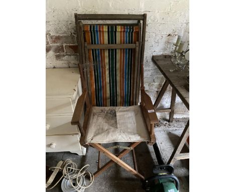 TWO VINTAGE DECK CHAIRS AND A DIRECTORS CHAIR 