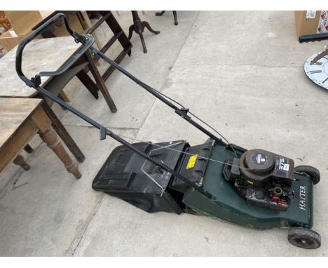 A HAYTER PETROL LAWN MOWER WITH GRASS BOX AND BRIGGS AND STRATTON ENGINE 