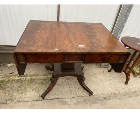 A 19TH CENTURY MAHOGANY AND ROSEWOOD CROSSBANDED SOFA TABLE 