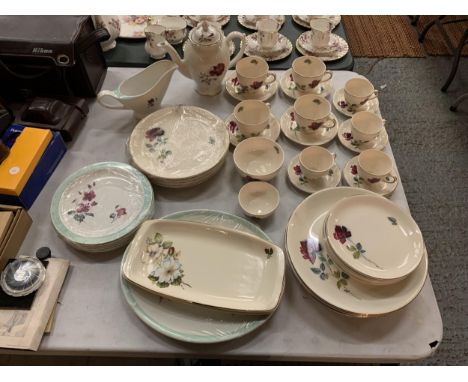 AN ALFRED MEAKIN 'REALM ROSE' PATTERNED TEASET TO INCLUDE CUPS, SAUCERS, PLATES,TEAPOT, ETC 