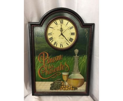 A PINEAU DES CHARENTES ADVERTISING BOARD WITH CLOCK 